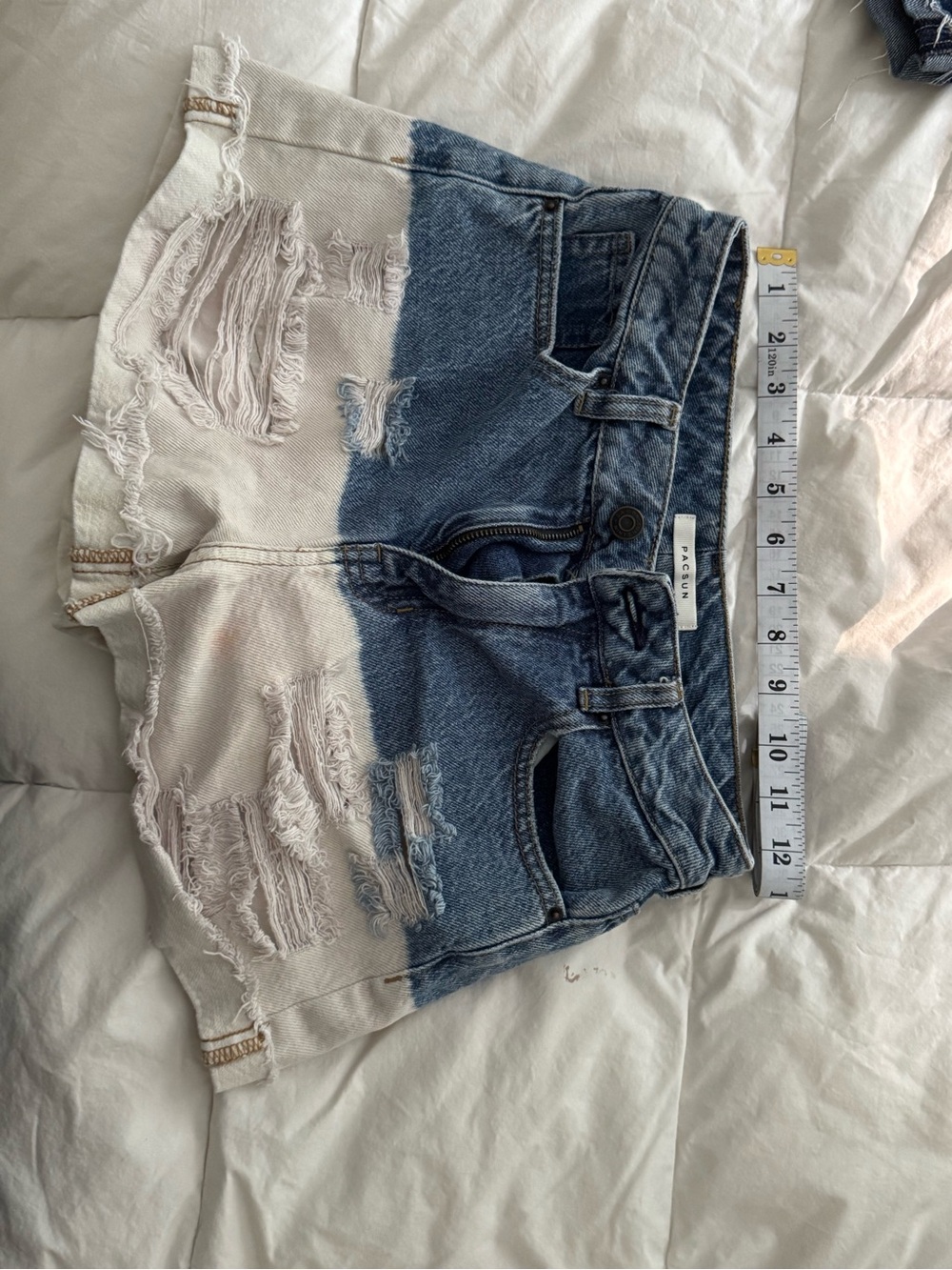 PacSun Two-Tone Blue and White Distressed Denim Shorts